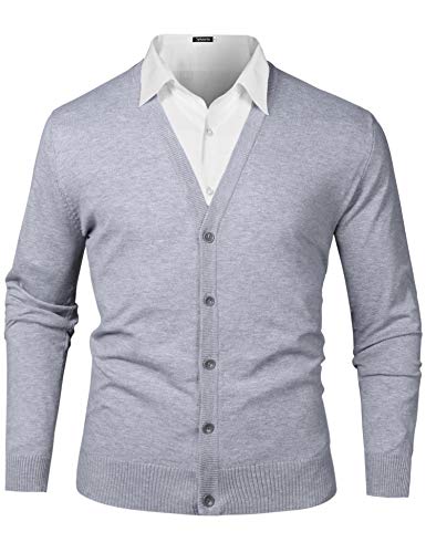 Sykooria Cárdigan Hombres Invierno Jersey Cuello V Chaqueta de Punto Buttones Casual Algodón Suéter Manga Larga Hombre Slim Fit Sweatshirt Otoño Delgado Gris M