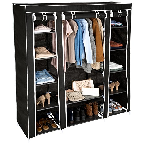 TecTake Armario de Lona Tela Ropa ropero Organizador guardarropa con Barras de Colgar | con 12 Compartimentos de 5 Niveles | 150 x 175 x 45cm (Negro | no. 402528)