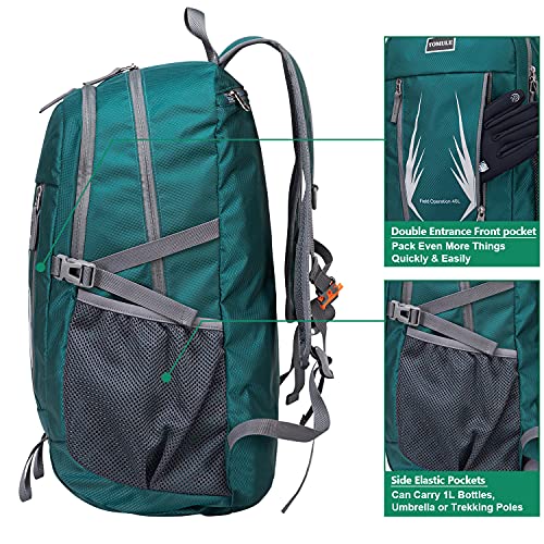 Tomule Mochila Trekking Senderismo Impermeabile Deporte Montana Bicicleta Playa Portatil Plegable Bolsa Viaje Accesorios Trabajo Hombre Trail Mujer Regalo Para Gimnasio Infantil 40L Verde