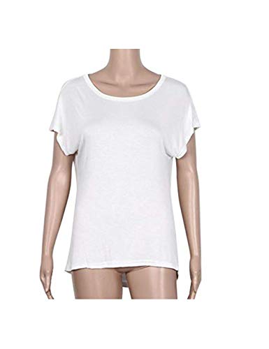 Top Blusa De Verano Manga Corta Espalda Descubierta Camiseta Túnica para Mujer Blanco L