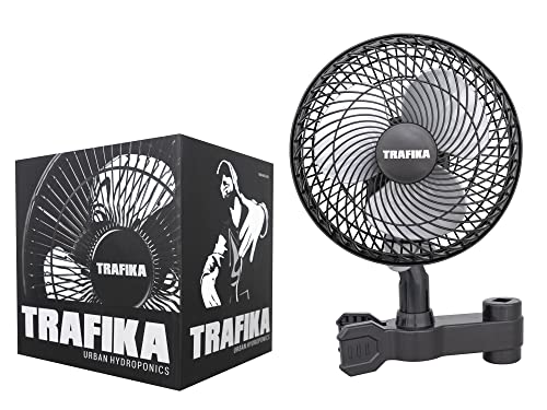 TRAFIKA CLIPFAN OSCILANTE/Ventilador 20W 25CM / 2 velocidades/Pinza Exclusiva para Barras Armario Cultivo / 100% Cobre Ahorro ENERGIA/Larga DURACIÓN Uso GARANTIZADO