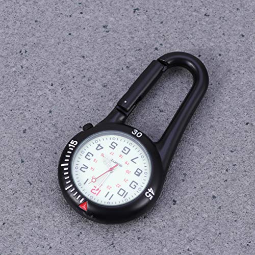 ULTECHNOVO Clip-On Fob Watch Clip Negro en Mosquetón Bisel Giratorio Esfera Luminosa Reloj Fob para Médicos Enfermeras Paramédicos Chefs Escalada Montañismo