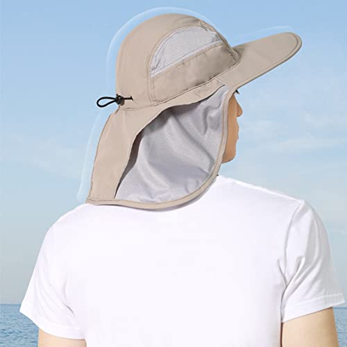 Unisex Gorra de Safari con Extra Largo Protector de Nuca 12cm Gran Borde para Actividades al Aire Libre Sol Protección UV - Actualizado el Tela Khaki-Gris