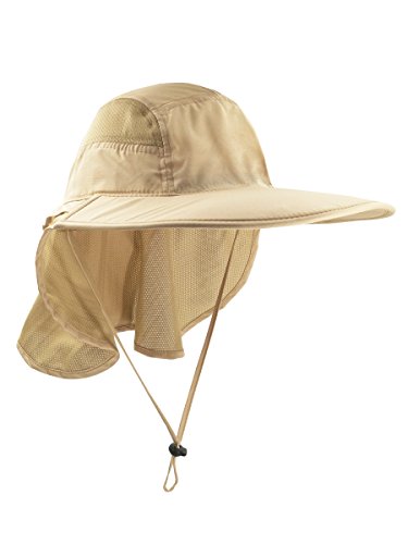 Unisex Gorra de Safari con Extra Largo Protector de Nuca 12cm Gran Borde para Actividades al Aire Libre Sol Protección UV - Khaki Claro