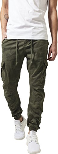 URBAN CLASSICS Pantalón jogging Camo Cargo con bolsillos de parche laterales y traseros, ajuste holgado, estampado camuflaje, cintura cordón, puños elásticos, color Verde Camo, talla 36