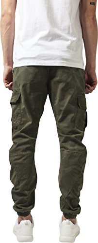 URBAN CLASSICS Pantalón jogging Camo Cargo con bolsillos de parche laterales y traseros, ajuste holgado, estampado camuflaje, cintura cordón, puños elásticos, color Verde Camo, talla 36