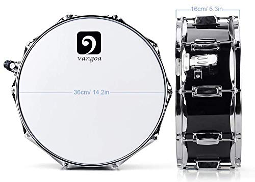 Vangoa Snare Drum Set, Caja de Tambor 14 pulgadas Profesional, 10 clavijas de afinación, cavidad de madera de arce, con soporte de tambor y accesorios ricos