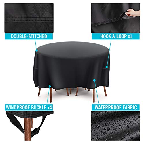 Velway Funda para Muebles de Jardín Exterior, Protectora para Mesas Redonda de Patio, Cubierta de Sofá Silla de Paño Oxford Impermeable a Prueba de Polvo Lluvia Sol Viento, 128x71cm Negro