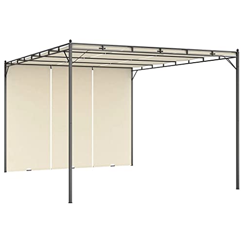 vidaXL Cenador de Jardín con Cortina Lateral Gazebo Exterior Quiosco Patio Cubre Impermeable Tienda Aire Libre Camping Pabellón Crema