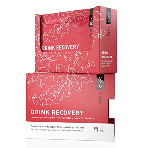 Vit2go DRINK RECOVERY (10 sobres) - Polvo electrolítico, desintoxicación y rehidratación del hígado, polvo de recuperación matutina con vitaminas, colina, flor de Kudzu, cardo mariano y L-cisteína