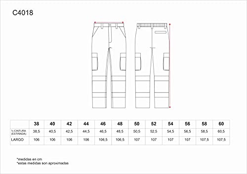 Work Team Pantalón con 2 Cintas de Alta Visibilidad y Reflectante, Refuerzos y Multibolsillos. EN471. Hombre Marino+Amarillo A.V. 46