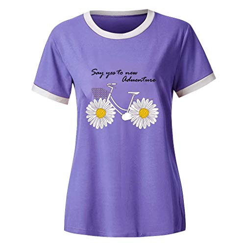 Yesgirl Mujer Good Vibes Camisa Manga Corta Arcoiris Impresión de Talla Adolescentes Blusa Camisa Cuello Redondo Basica Camiseta Suelto Verano Tops Casual Fiesta T-Shirt B Morado S