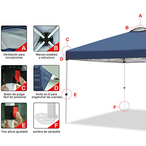 YUEBO Carpas Plegables, Carpa 3x3 m con 4 Laterales Cenador Plegable Impermeable Pop Up Gazebo Carpas para Exteriores,Jardin,Terraza,Camping