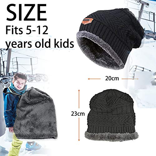 Yutdeng Bufanda Gorro Guantes Beanie Unisexo Niño Set de Bufanda Conjunto de Guantes Punto Sombreros Invierno Regalos Niño(a-Gris,talla única)