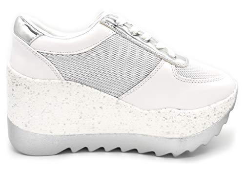 Zapatillas de Cuña Blanca para Mujer Alta Talón Plataforma 10 CM. Zapatillas de Deporte Transpirables Mujer