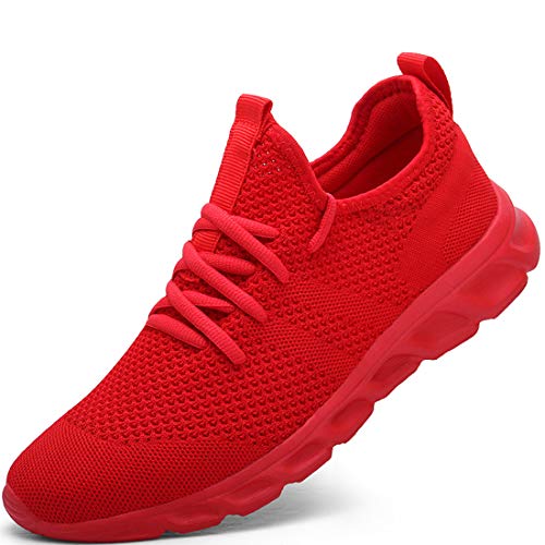 Zapatillas Deportivas Running de Mujer para Correr Asfalto Zapatos Gimnasia Deporte Fitness Casual Transpirables Seguridad con Cordones Atlético Gym Trekking Sneakers Plataform Calzado Rojo 42 EU