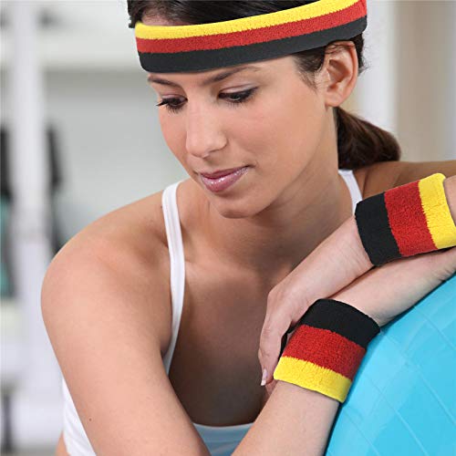 ZERHOK Diadema Sudor 6pcs Headband Deporte Muñequeras Deportivo Sweatbands Pulsera Alemania para Absorber el Sudor en Gimnasia Estudio y como decoración en Campo de Tenis fútbol y Baloncesto