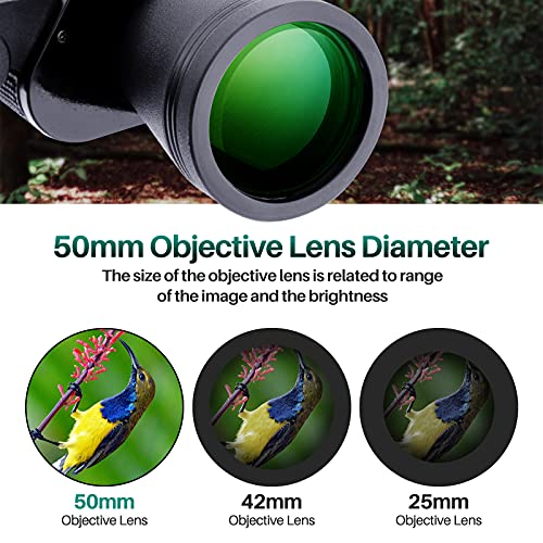 10 x 50 Prismaticos de para adultos, profesional HD gran campo de visión prismáticos para observación de aves, caza, vida silvestre, conciertos con soporte para teléfono y correa para el cuello