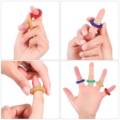 12 Piezas Anillo de Acupresión , Quesuc Anillos de Masaje para, Anillo de Masaje de Dedo/Anillo de Acupresión para Niños, Adultos, Pacientes Ansiosos, Alta Presión de Trabajo ( Multicolor )