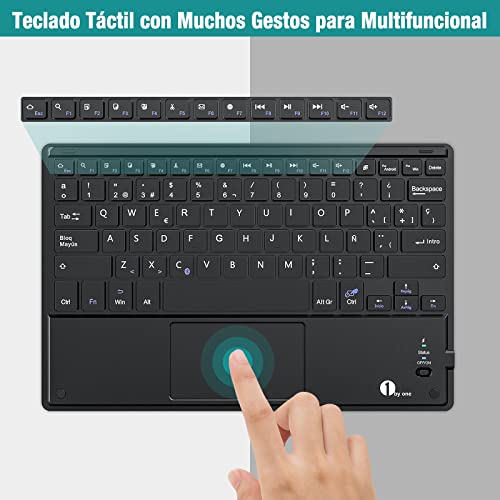 1byone Ultra-delgado teclado Inalambrico con una función de multi-touchpad y batería recargable, QWERTY español,Negro