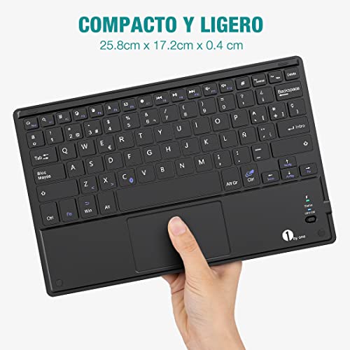 1byone Ultra-delgado teclado Inalambrico con una función de multi-touchpad y batería recargable, QWERTY español,Negro