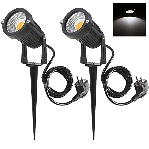 2 Packs, 5W LED Impermeable IP65, Luz de Paisaje al Aire Libre 220V Focos de exterior con enchufe, de iluminación Para Calzada, Patio, Cesped, Pathway, Jardín