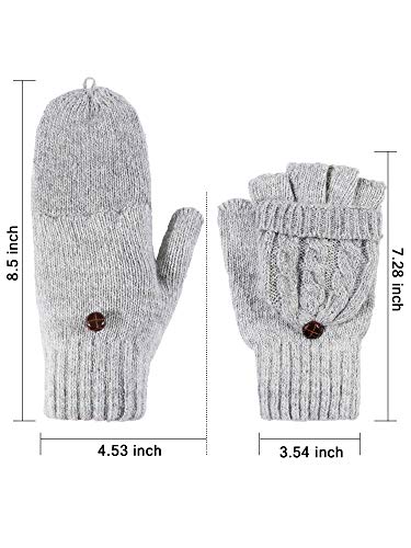 2 Pares de Guantes sin Dedos de Mujeres Manoplas Convertibles de Invierno Guantes de Punto de Mitad de Dedos co Tapa (Gris y Caqui)