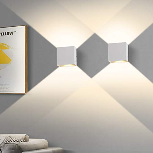 2 PCS 6W LED Lámpara de Pared Interior, Aplique de Pared Arriba Abajo Moderno Accesorios de Iluminación para la Sala de Estar Dormitorio Baño Cocina Comedor, Blanco cálido