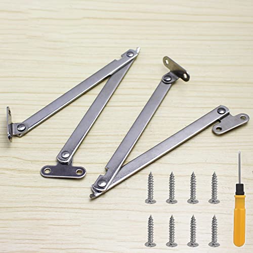 2 Piezas Bisagra plegable de metal，Bisagras Elevables Bisagras para armarios,Bisagra de Apoyo para Armario para Muebles Soporte de Tapas de Armario con 1 destornillador(amarillo) y 8 tornillo