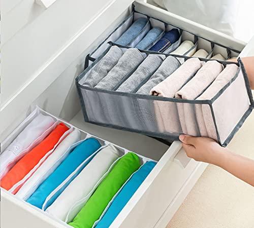 2 Piezas Lavable Organizador de Cajones de Nylon Organizador de Jeans 7 Rejillas Malla Plegable Caja de Almacenamiento para Jeans/Camisetas/Camisas/Suéteres de Lana u Otros Artículos,gris