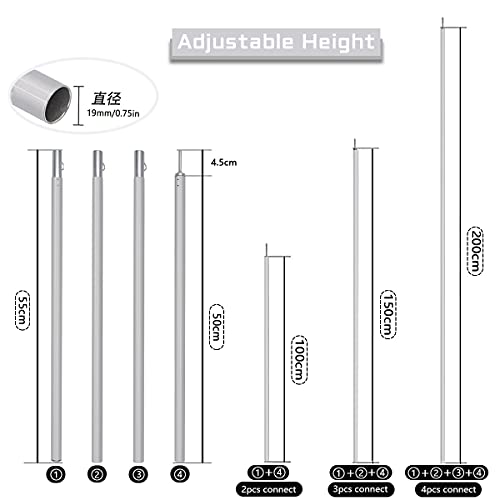 2 X 2M Mastil para Toldo Vela Varillas Tienda Campaña Telescópico Ajustable 50-200Cm Postes para Toldos Vela para Camping Caravana Techo Vivac Toldos Playa (Solo Poste de Lona Aluminio, 200)