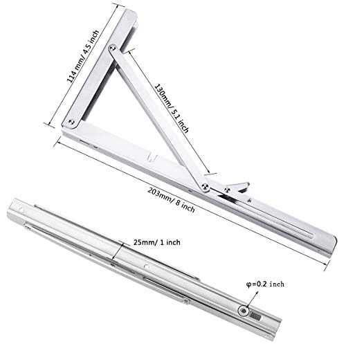 200mm Escuadra Abatible,Soporte de Mesa Plegable de Acero Inoxidable Utilizado para Bisagras de Mesa Plegable, Soporte de pared Mlegable, Carga Máxima 60 KG (2 Piezas)