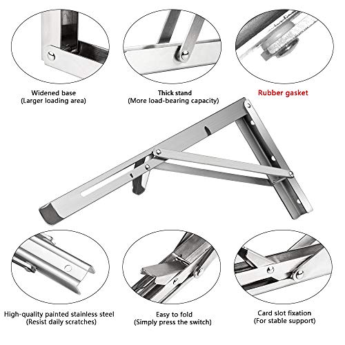 200mm Escuadra Abatible,Soporte de Mesa Plegable de Acero Inoxidable Utilizado para Bisagras de Mesa Plegable, Soporte de pared Mlegable, Carga Máxima 60 KG (2 Piezas)