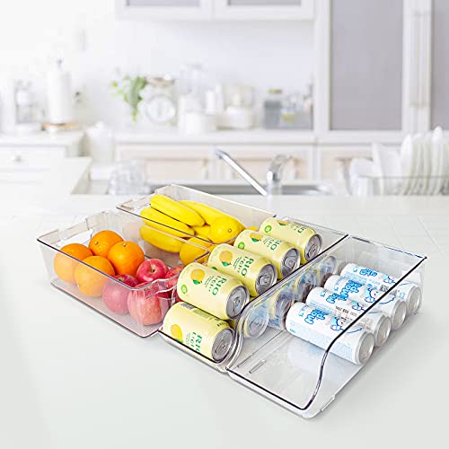 [2+2 Cajas] Puricon Organizador de Latas, Cajas de Almacenaje de Refrigerador Neveras para Casa para Almacenamiento de Bebidas, Frutas, Verduras, Aperitivos