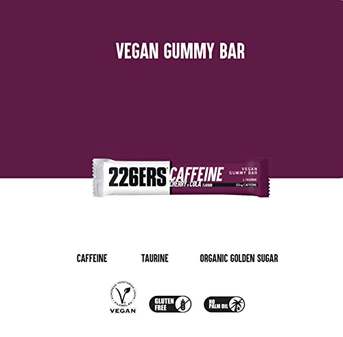 226ERS Vegan Gummy Bars | Barritas Energéticas Veganas con Cafeína, Snacks Deportivos tipo Gel Ciclismo y Running, Cherry Cola - 42 barras x 30g