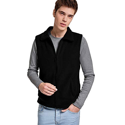 24 JOYAS Chaleco Forro Polar con cuello alto, cremallera y bolsillos - Prenda de abrigo cómoda, suave, cálido y tacto agradable (NEGRO, XXL)