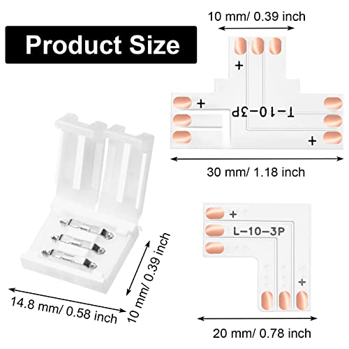 28 Conectores de Tira LED Conector de Luz LED sin Soldadura de 3 Pines 10 mm Extensión de Luz LED en forma de L Conectores Adaptadores LED sin Soldadura para Tira LED WS2811 WS2812B SK6812