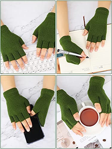 3 Guantes sin Dedo de Invierno Punto (Púrpura, Azul, Verde Militar)