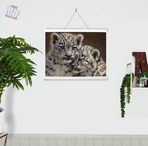 3D LiveLife Lenticular Cuadros Decoración -Amiguetes cachorros de Deluxebase. Poster 3D sin marco de leopardos de nieve. Obra de arte original con licencia del reconocido artista, Collin Bogle