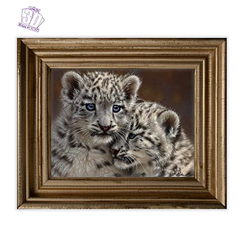 3D LiveLife Lenticular Cuadros Decoración -Amiguetes cachorros de Deluxebase. Poster 3D sin marco de leopardos de nieve. Obra de arte original con licencia del reconocido artista, Collin Bogle