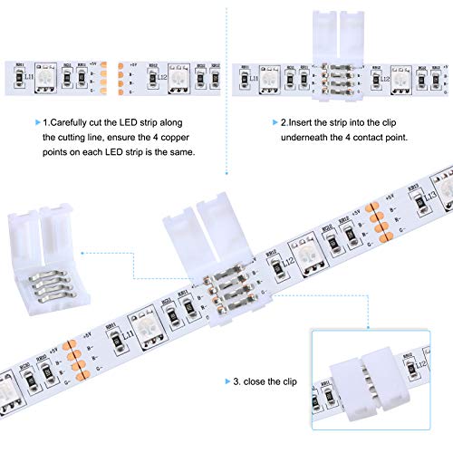 40 Piezas Conectores de Luces de Tira LED Conector de Luces de Tira RGB 4 Pines Adaptador LED sin Soldadura en Forma T Conectores Luz Conector sin Soldadura Forma L 10 mm para Tira Luz 5050 RGB