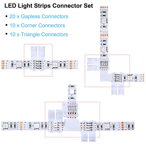 40 Piezas Conectores de Luces de Tira LED Conector de Luces de Tira RGB 4 Pines Adaptador LED sin Soldadura en Forma T Conectores Luz Conector sin Soldadura Forma L 10 mm para Tira Luz 5050 RGB