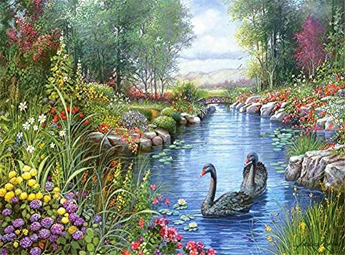 5D Diamond Painting Full Drill Black Swan Creek,Punto de Cruz Diamante 5d DIY, Cuadros Punto de Cruz Diamante Manualidades decoración de la Pared para el hogar -Square Drill,40x50cm