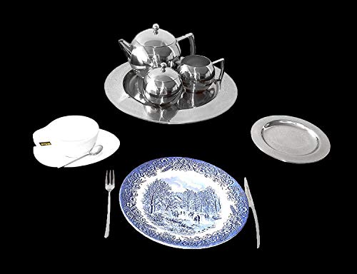 6 Platos de postre churchill England porcelana blanca y azul decorada con paisajes ingleses | 20 cm Ø