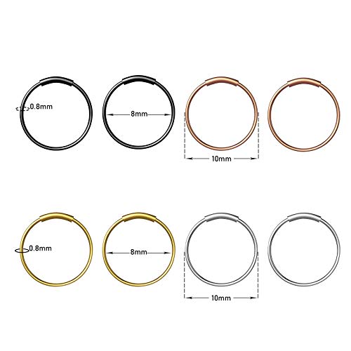 8Pcs Piercing Nariz Anillo Septum Nariz Piercing Clicker Quirurgico de Acero Inoxidable para Hombre y Mujer - 8 mm