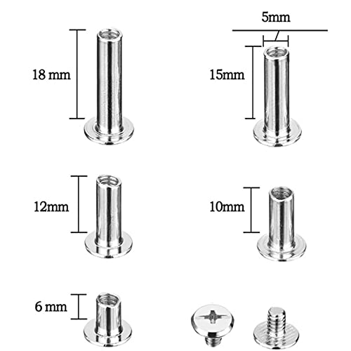 Aatpuss 80 Piezas Tornillos de Encuadernación, Tornillos de Encuadernación de Acero, Tornillos de Chicago para Cuero de Bricolaje, Libro, álbum de Fotos, Cinturón de Cuero