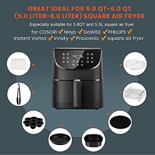 Accesorios freidora sin aceite 5,5L cuadrado, accesorios freidora de aire 5,5 litro xxl apto para airfryer cuadrada COSORI Princess Innsky proscenic Philips 5L 5,2L 5,5L 5,7L air fryer, Sin BPA