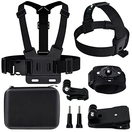 Accesorios Gopro, 8 en 1 Accesorios Camara Deportiva, Arnes Pecho Gopro, Correa de Cabeza, Muñequera Gopro, Mochila Clip, Estuche de Transporte, Compatible con Cámaras Deportivas Gopro