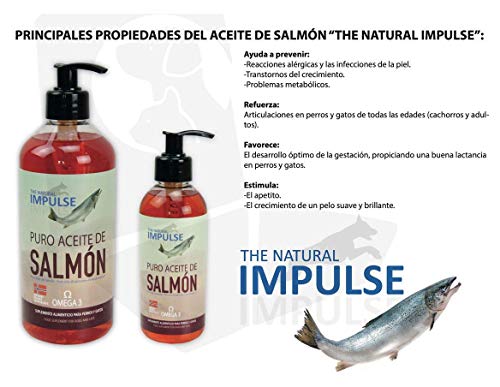 Aceite de Salmón Noruego para Perros y Gatos con Omega 3. Previene Trastornos de Crecimiento, Reacciones Alérgicas o Metabólicas. Estimula Apetito y el Crecimiento de un Pelo Suave y Brillante 1 Litro