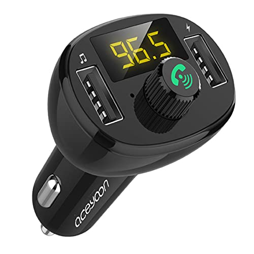 aceyoon Bluetooth Coche Mechero 3.4A Carga Rápida Transmisor FM Bluetooth 5.0 Cargador Coche Tecnología iSmart Manos Libres con Indicador LED Car Charger Dual USB, U Disk - Negro